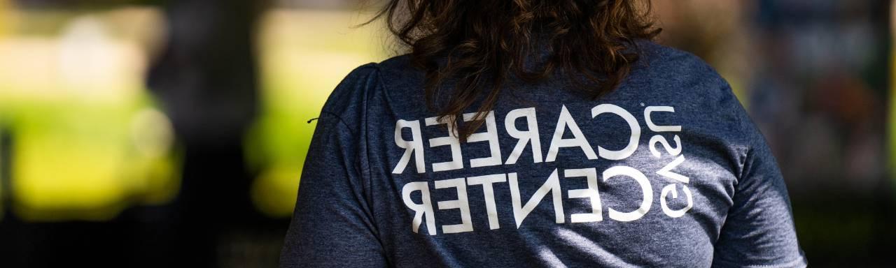 woman wearing gvsu career center shirt